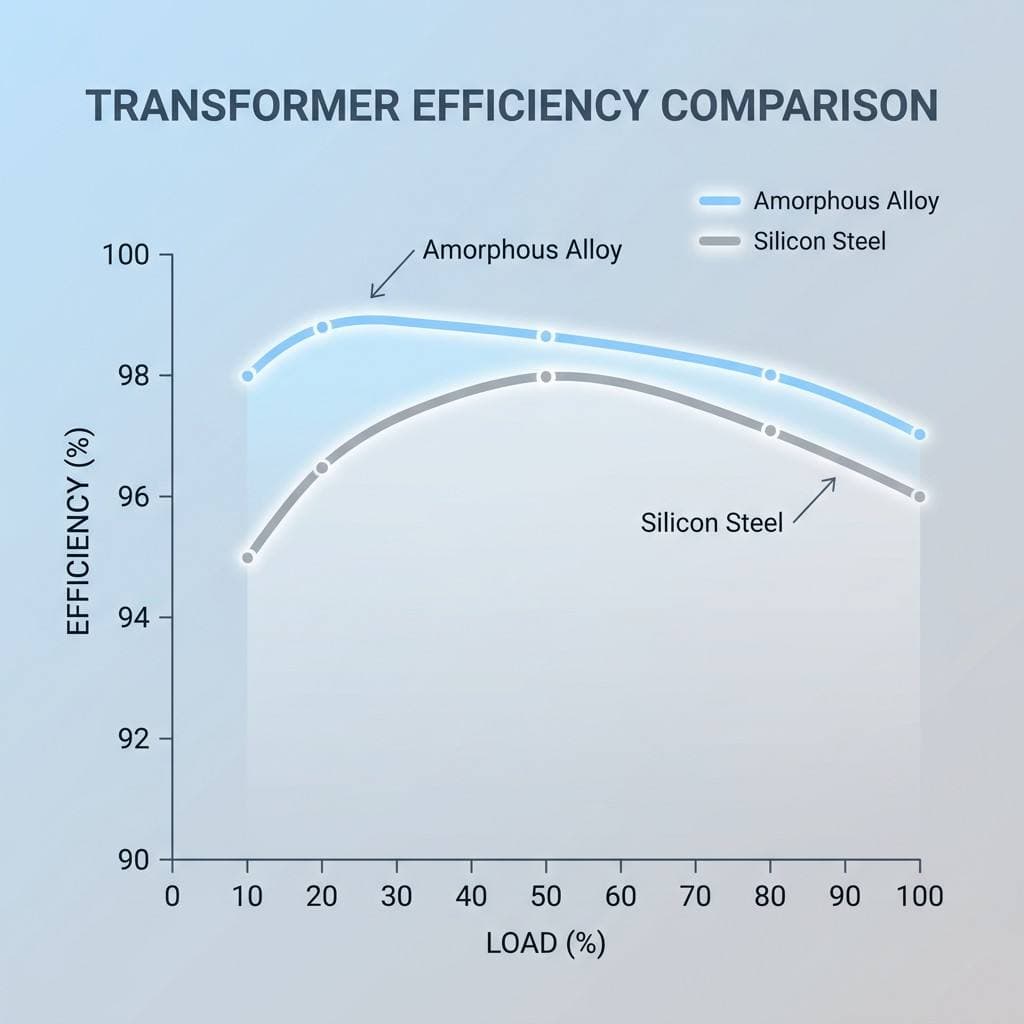 Efficiency Comparison Amorphous vs Silicon Steel